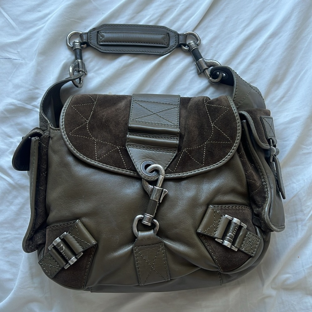 CHRISTIAN DIOR Calfskin Suede Rebelle Hobo Green
